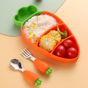 Kids’ Silicone Tableware Set, Carrot-Shaped